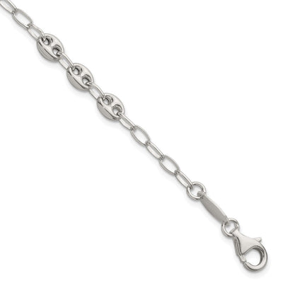 Sterling Silver Puffed Anchor/Mariner Link and Chain Necklace