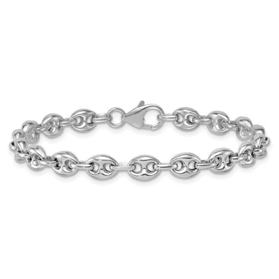 Sterling Silver Rhodium-plated Puffed Anchor/Mariner Link Bracelet, 7.5 x 6.4mm