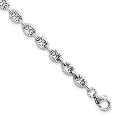 Sterling Silver Rhodium-plated Puffed Anchor/Mariner Link Bracelet, 7.5 x 6.4mm