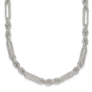 Sterling Silver Polished Textured Figaro Rope Necklace (Style QG6926-18)
