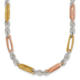 Sterling Silver Rose-tone and Gold-tone Polished Figaro Rope Necklace (Style QG6927-18)