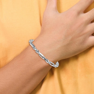Sterling Silver Rhodium-plated Polished Figaro Rope Chain Bracelet, 8 x 5.4mm