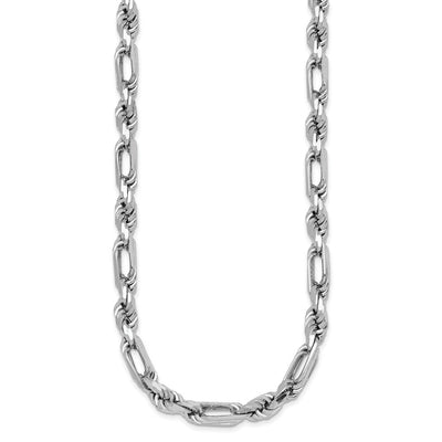 Sterling Silver Rhodium-plated Polished Figaro Rope Chain Necklace