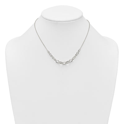 Sterling Silver Polished Fancy Graduated Cable Link with Extension Necklace