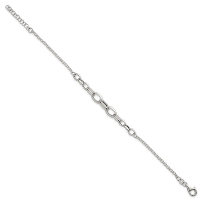 Sterling Silver Polished Fancy Graduated Cable Link with Extension Bracelet