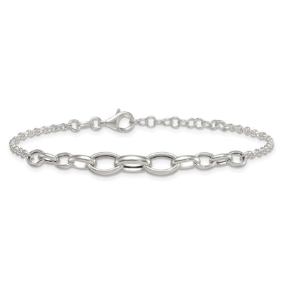 Sterling Silver Polished Fancy Graduated Cable Link with Extension Bracelet
