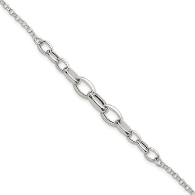 Sterling Silver Polished Fancy Graduated Cable Link with Extension Necklace