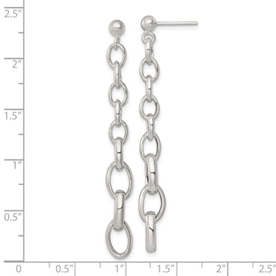 Sterling Silver Polished Graduated Cable Link Post Dangle Earrings