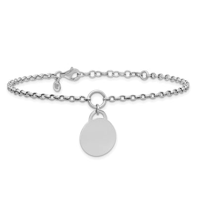 Sterling Silver Rhodium-plated Polished with extender Round Disc Bracelet
