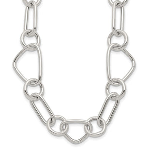 Sterling Silver Polished Triangle Round and Oval Link 17. Necklace (Style QG6938-17.5)