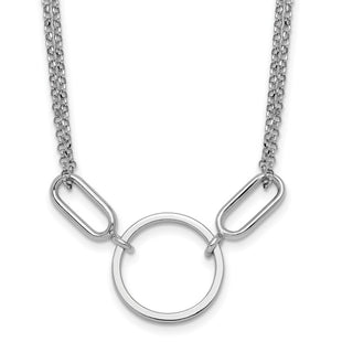 Sterling Silver Rhodium-plated Polished Circle with extension Necklace (Style QG6939-16)