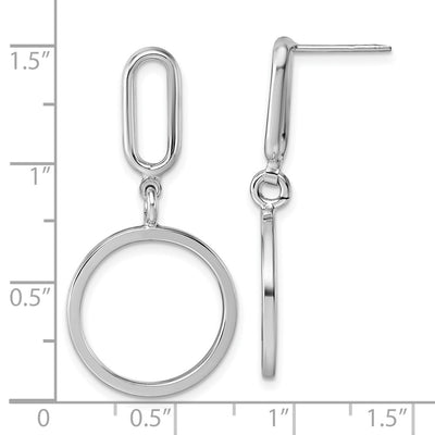 Sterling Silver Rhodium-plated Polished Circle Post Dangle Earrings, 39 x 18.9mm