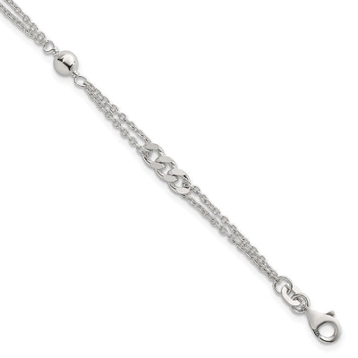 Sterling Silver Polished and Beaded Fancy Double-Strand Link, 17.5 x 1mm