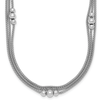 Sterling Silver Rhodium-plated Beaded Triple Strand Mesh with Extension Necklace
