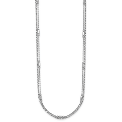 Sterling Silver Rhodium-plated Polished 2-strand with extender Necklace