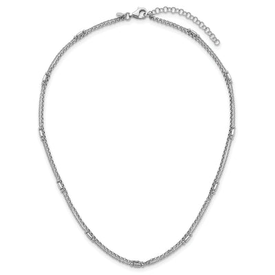 Sterling Silver Rhodium-plated Polished 2-strand with extender Necklace