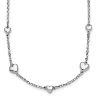 Sterling Silver Rhodium-plated Polished Five Puffed Hearts with Extender Necklace (Style QG6951-16)