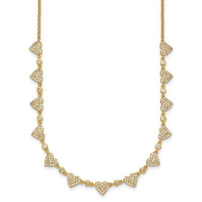 Sterling Silver Gold-tone Polished Pavé CZ Hearts with Extension Necklace