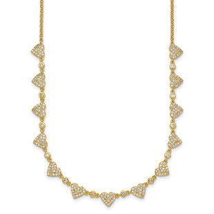 Sterling Silver Gold-tone Polished Pave CZ Hearts with Extension Necklace (Style QG6955GP-16)