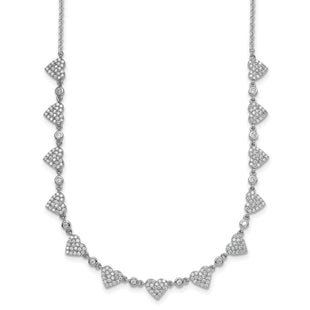 Sterling Silver Rhodium-plated Polished Pave CZ Hearts with Extension Necklace (Style QG6956-16)