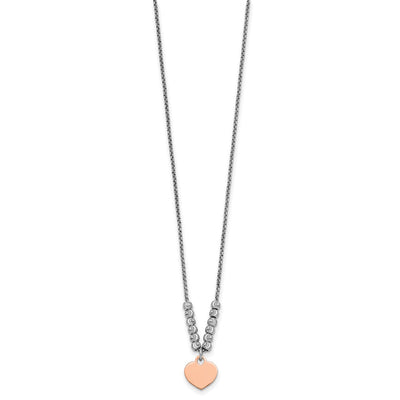 Sterling Silver Rhodium-plated Rose Gold-plated Heart Disc and Textured Beads with extension Necklace