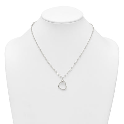 Sterling Silver Polished and Twisted Heart Dangle Cable Chain Necklace
