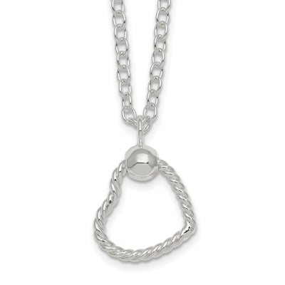 Sterling Silver Polished and Twisted Heart Dangle Cable Chain Necklace