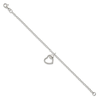 Sterling Silver Polished and Twisted Heart Dangle Cable Chain Necklace