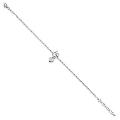 Sterling Silver Rhodium-plated Polished Heart Dangle Paperclip Link with Extension Bracelet