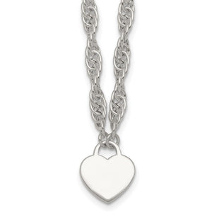 Sterling Silver Polished Fancy Engravable Heart Disc on Rope Chain with Extension Necklace (Style QG6967-16)