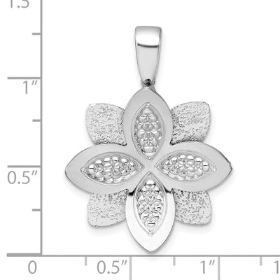 Sterling Silver Rhodium-plated Polished Brushed and Textured Flower Pendant