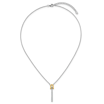 Sterling Silver Gold-tone CZ Polished with Extension Necklace