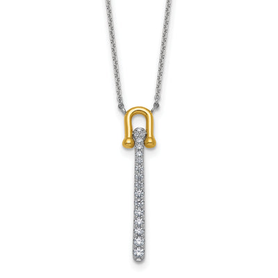 Sterling Silver Gold-tone CZ Polished with Extension Necklace