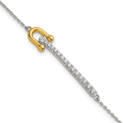 Sterling Silver Gold-tone CZ Polished with Extension Necklace
