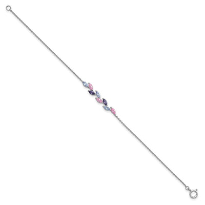 Sterling Silver Rhodium-plated Polished Fancy Pink and Purple Marquise CZ Bracelet