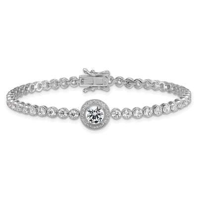 Sterling Silver Rhodium-plated Polished Round CZ Halo Bracelet