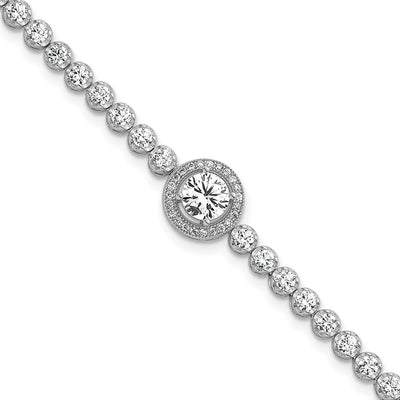 Sterling Silver Rhodium-plated Polished Round CZ Halo Bracelet