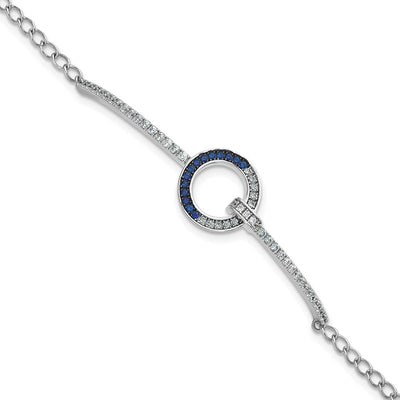 Sterling Silver White and Black Rhodium-plated White and Blue CZ Open Circle Bracelet