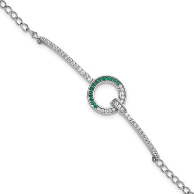 Sterling Silver Rhodium-plated White and Green CZ Open Circle Bracelet