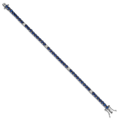 Sterling Silver Rhodium-plated Polished Round Blue and White CZ Bracelet