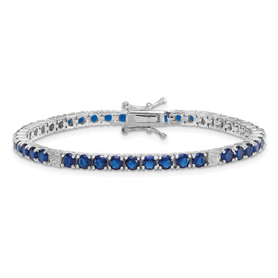 Sterling Silver Rhodium-plated Polished Round Blue and White CZ Bracelet