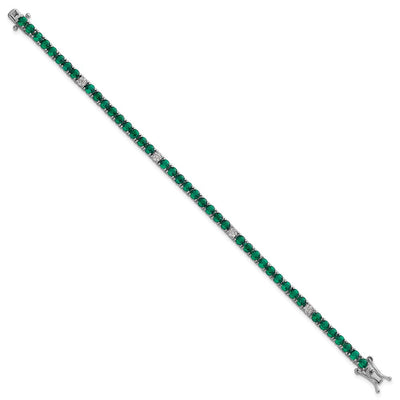 Sterling Silver Rhodium-plated Polished Round Green and White CZ Bracelet