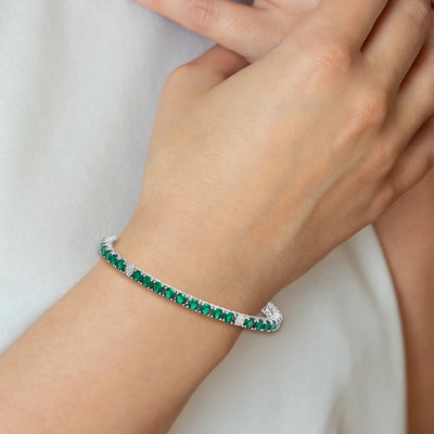 Sterling Silver Rhodium-plated Polished Round Green and White CZ Bracelet