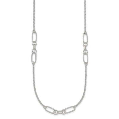 Sterling Silver Polished and Textured Fancy Link and Chain Necklace
