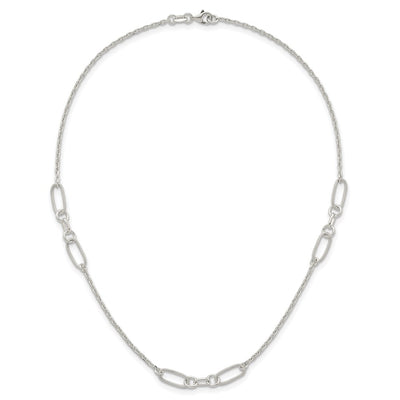 Sterling Silver Polished and Textured Fancy Link and Chain Necklace