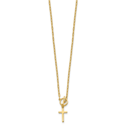Sterling Silver Gold-tone Polished Cross Dangle Paperclip Link with Extension Necklace