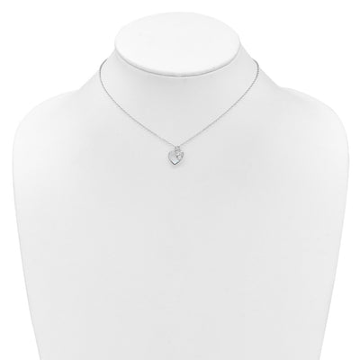 Sterling Silver Rhodium-plated Polished Mother of Pearl and CZ Hearts with Extension Children's Necklace