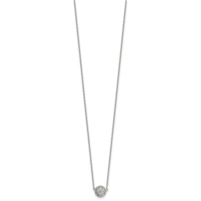 Sterling Silver Polished Pavé CZ Circle with Extension Necklace, 18 x 7.2mm