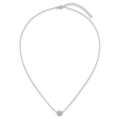 Sterling Silver Polished Pavé CZ Circle with Extension Necklace, 18 x 7.2mm