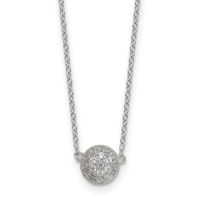 Sterling Silver Polished Pavé CZ Circle with Extension Necklace, 18 x 7.2mm